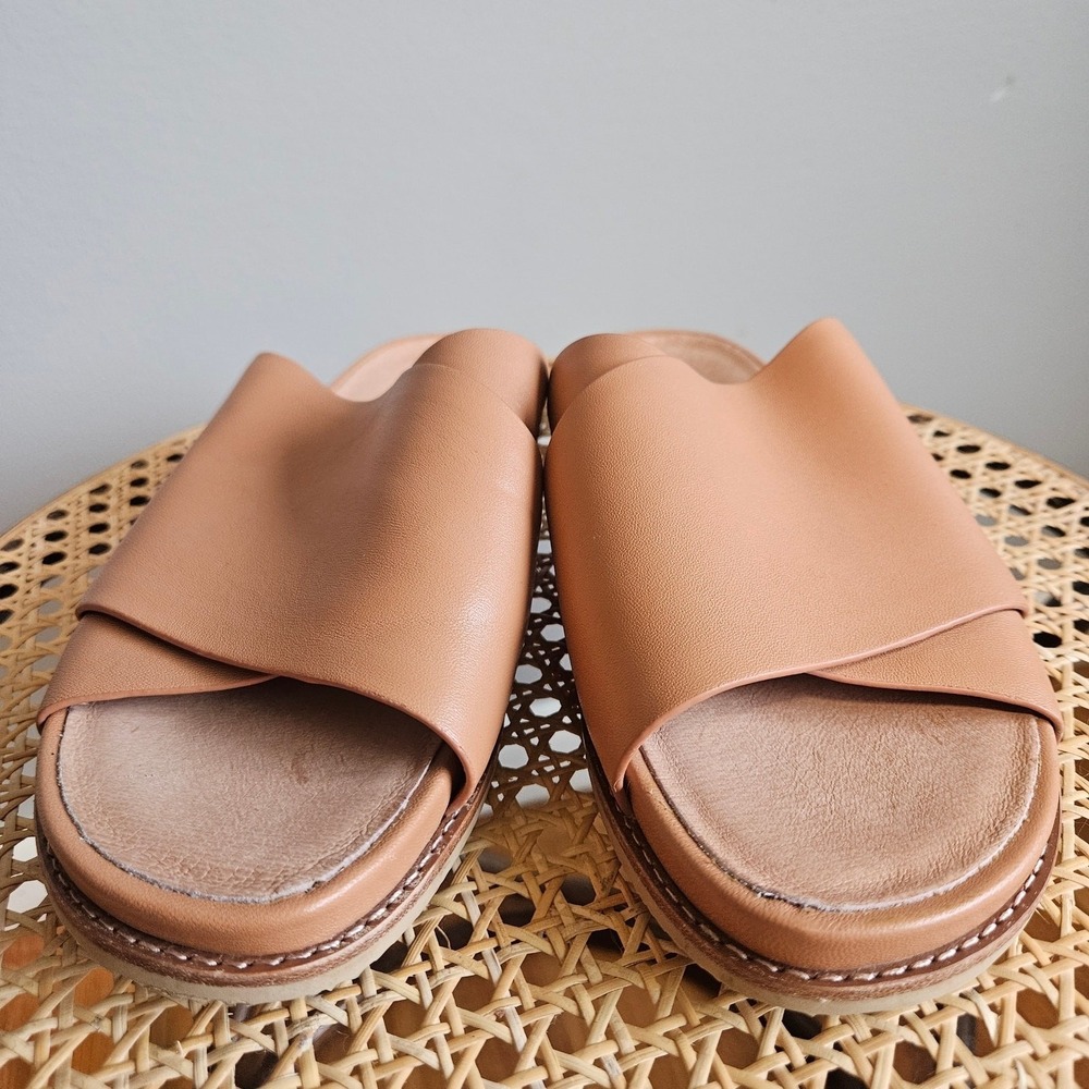 J Jill Tan Leather Slip On Sandals Crossband Comfort Slides Neutral Womens‎ 10 - Picture 7 of 7